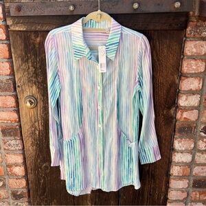 Soft Surroundings Cia Gauze Multicolor Striped Blouse Sz S
